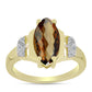 Anillo de Plata Bañada en Oro con Cuarzo Coñac y Topacio Blanco