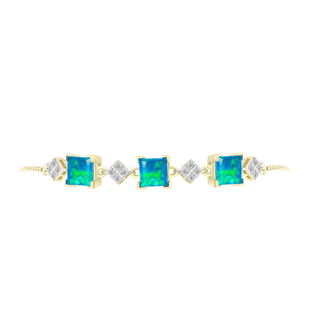 Pulsera de Plata Bañada en Oro con Ópalo Azul Paraiba de Etiopía y Topacio Blanco