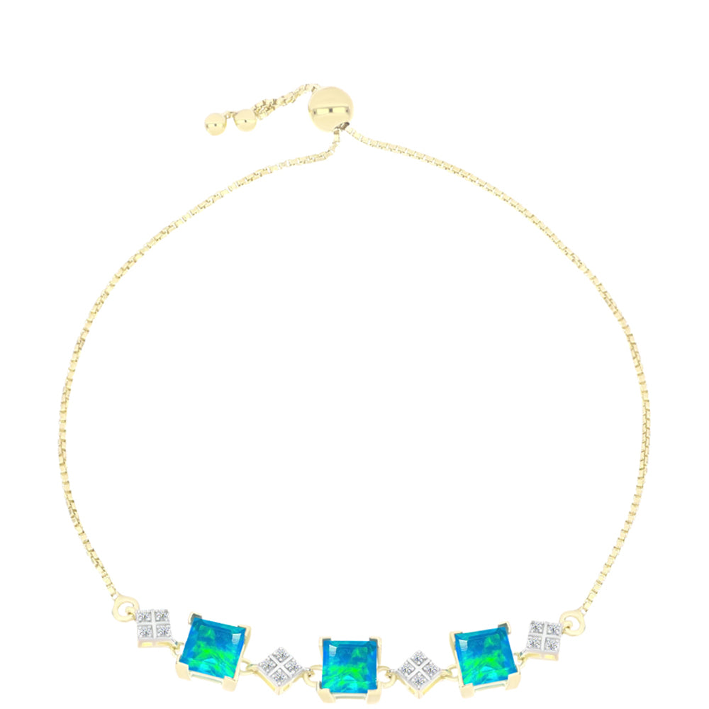 Pulsera de Plata Bañada en Oro con Ópalo Azul Paraiba de Etiopía y Topacio Blanco