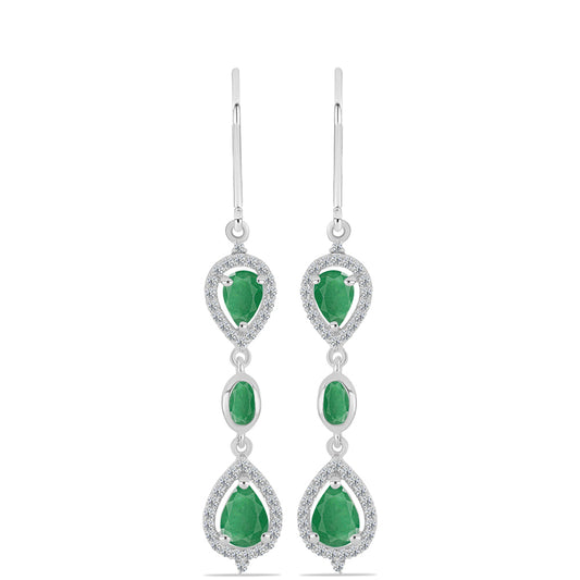 Pendientes de Plata con Esmeralda de Brasil y Topacio Blanco