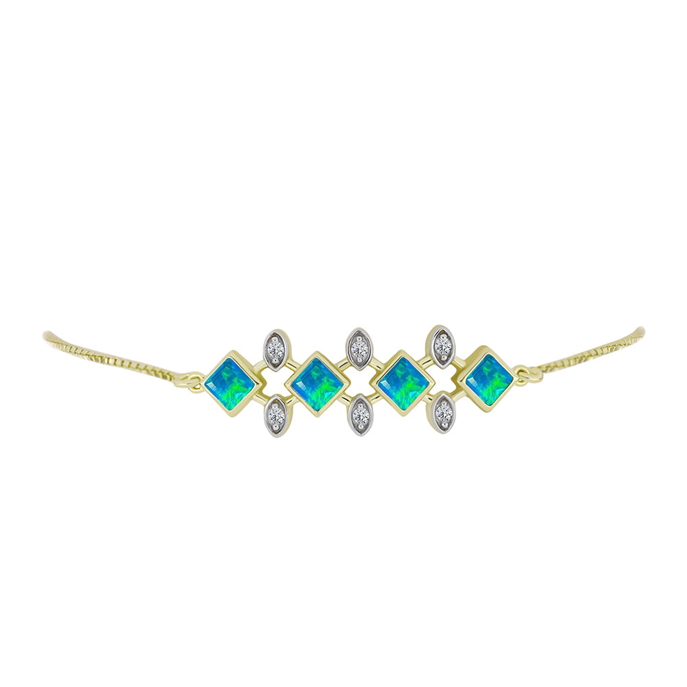 Pulsera de Plata Bañada en Oro con Ópalo Azul Paraiba de Etiopía y Topacio Blanco 2 