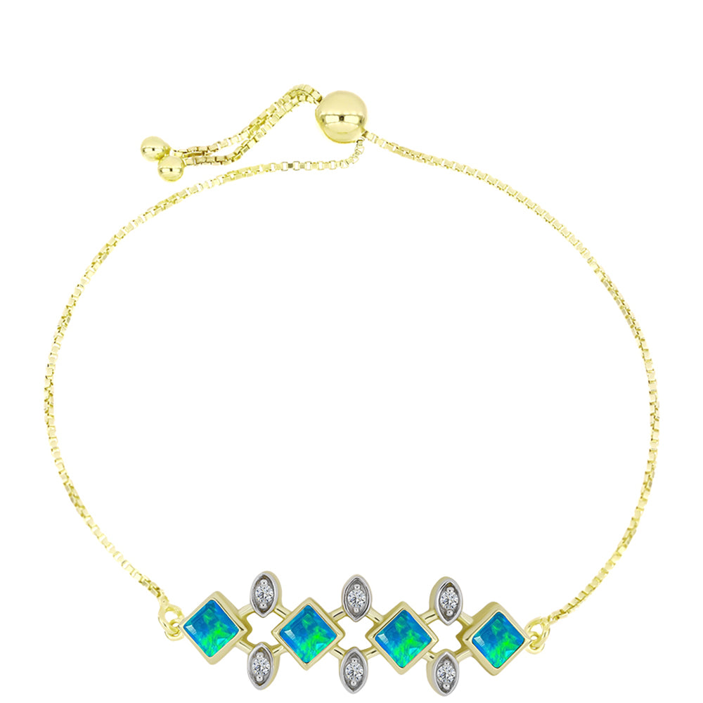 Pulsera de Plata Bañada en Oro con Ópalo Azul Paraiba de Etiopía y Topacio Blanco 1 