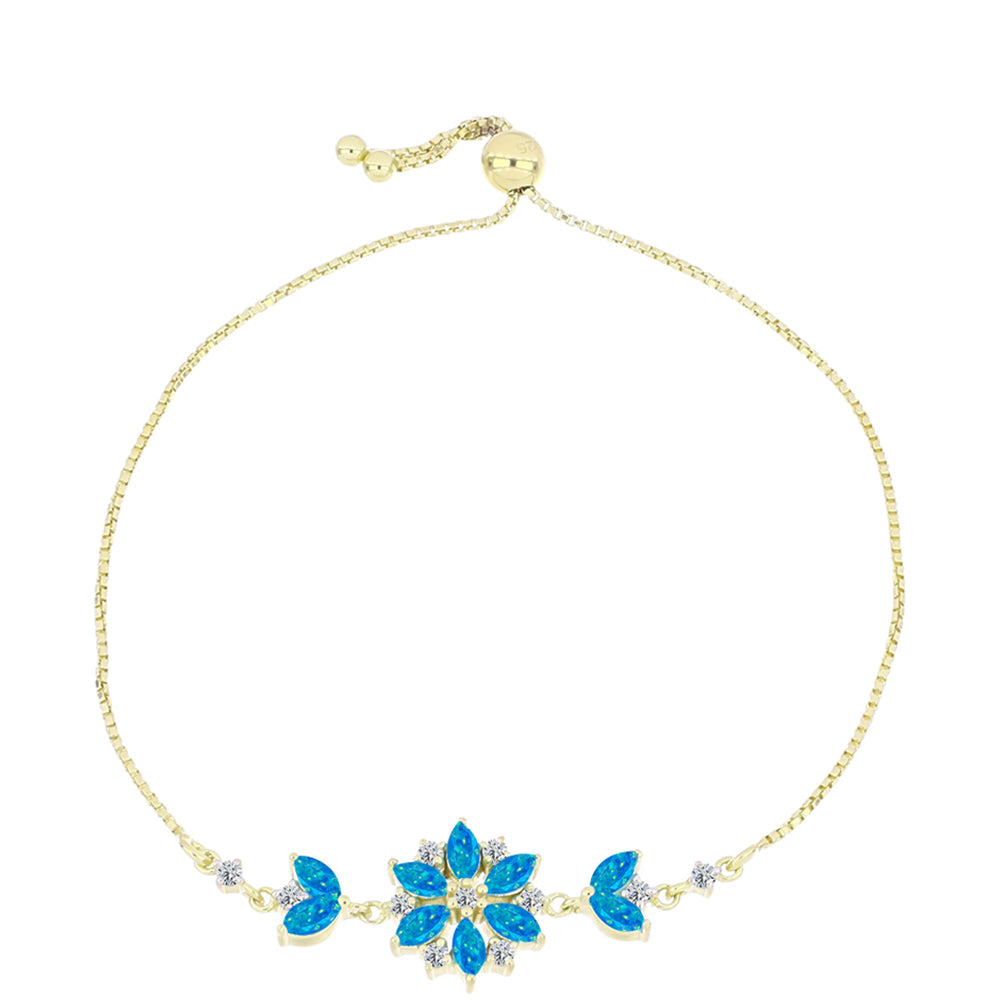 Pulsera de Plata Bañada en Oro con Ópalo Azul Paraiba de Etiopía y Topacio Blanco 1 