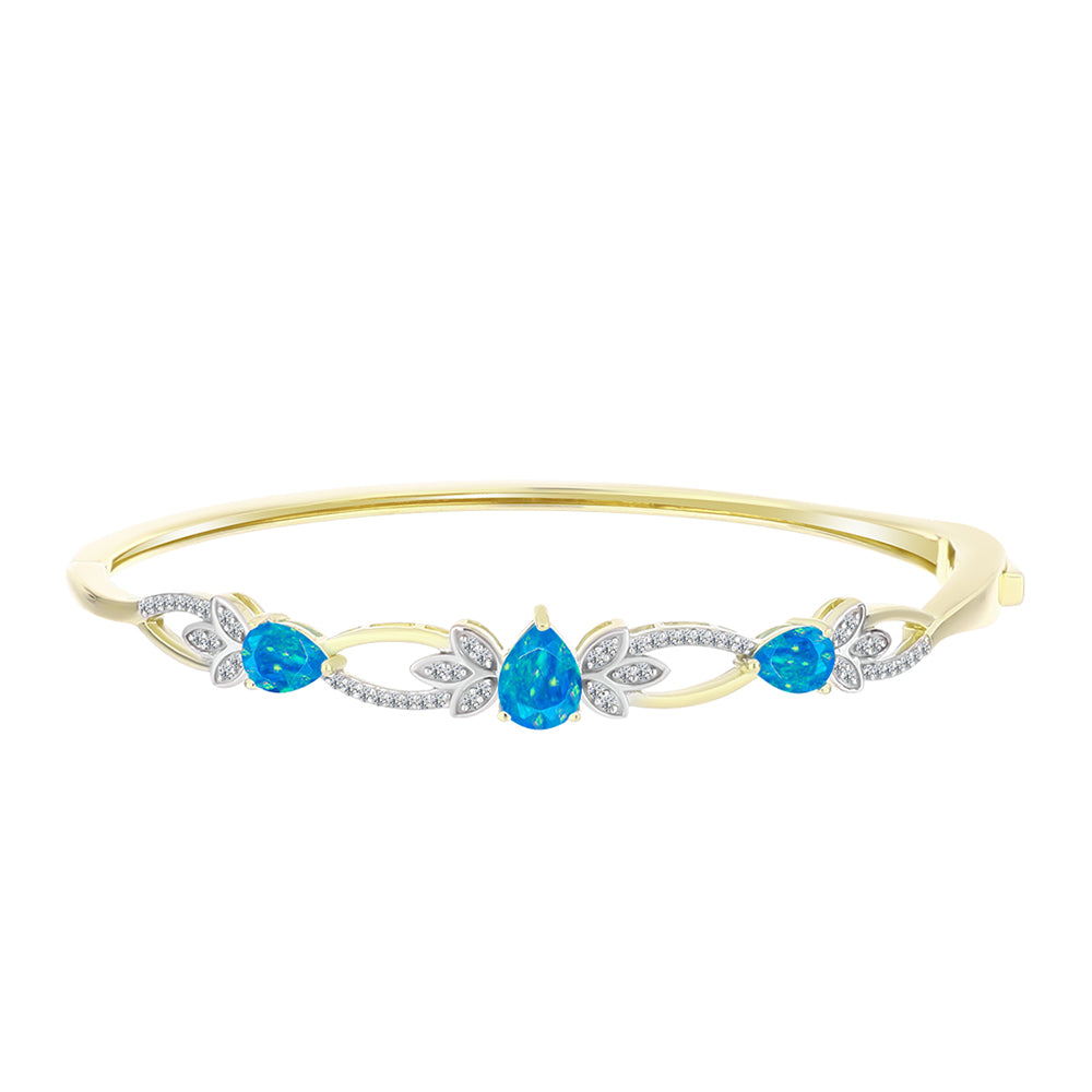 Brazalete de Plata Bañada en Oro con Ópalo Azul Paraiba de Etiopía y Topacio Blanco 1 