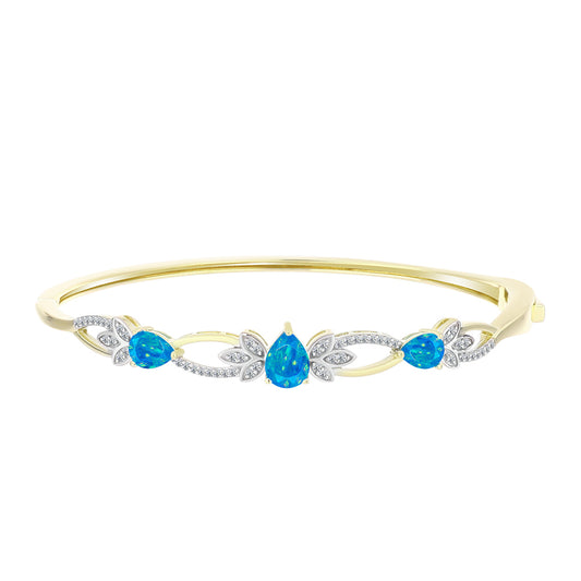 Brazalete de Plata Bañada en Oro con Ópalo Azul Paraiba de Etiopía y Topacio Blanco