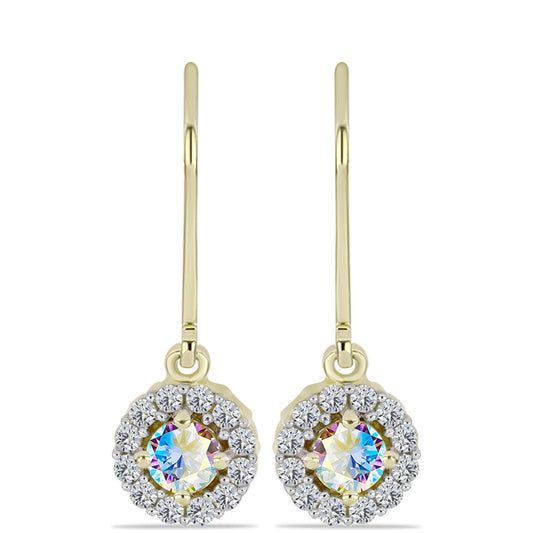 Pendientes de Plata Bañada en Oro con Moisanita hielo y Topacio Blanco