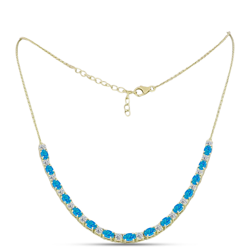Collar de Plata Bañada en Oro con Ópalo Azul Paraiba de Etiopía y Topacio Blanco