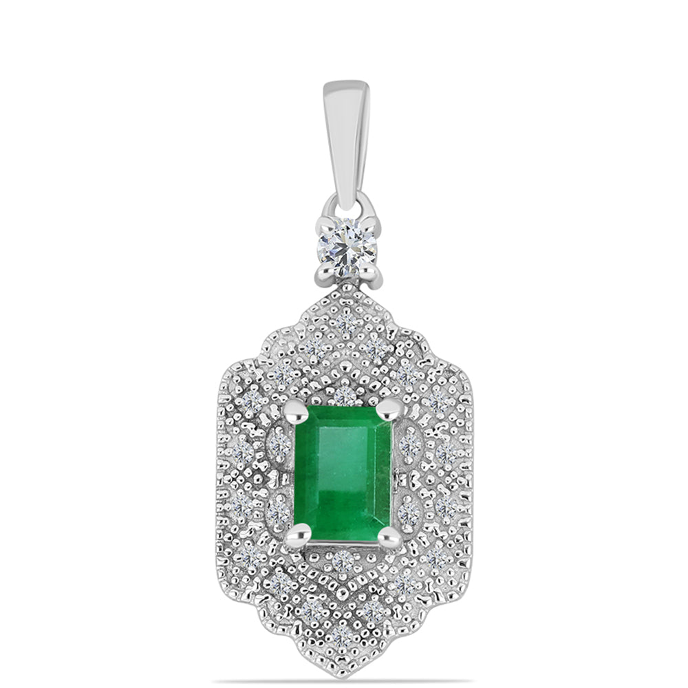 Colgante de Plata con Esmeralda de Brasil y Topacio Blanco
