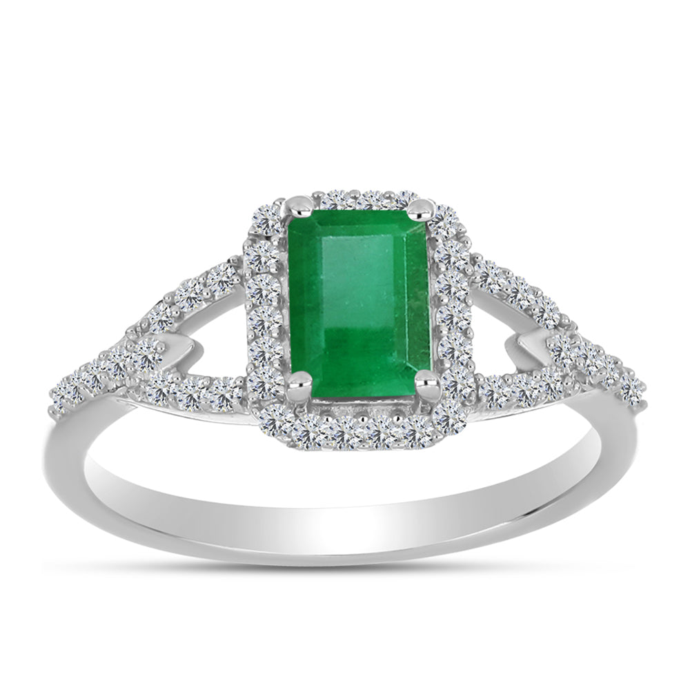 Anillo de Plata con Esmeralda de Brasil y Topacio Blanco 3 