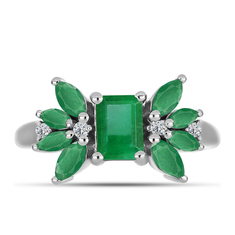 Anillo de Plata con Esmeralda de Brasil y Topacio Blanco