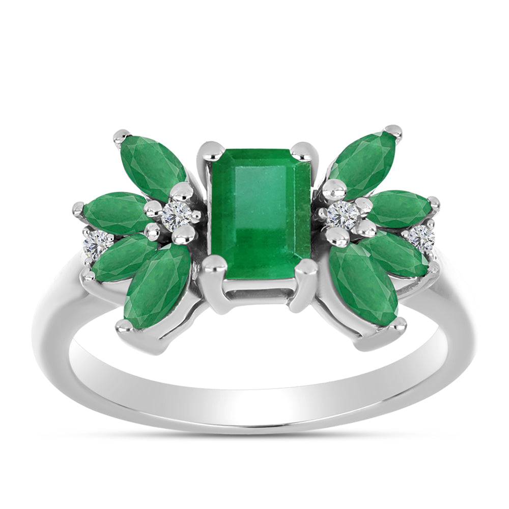 Anillo de Plata con Esmeralda de Brasil y Topacio Blanco 3 