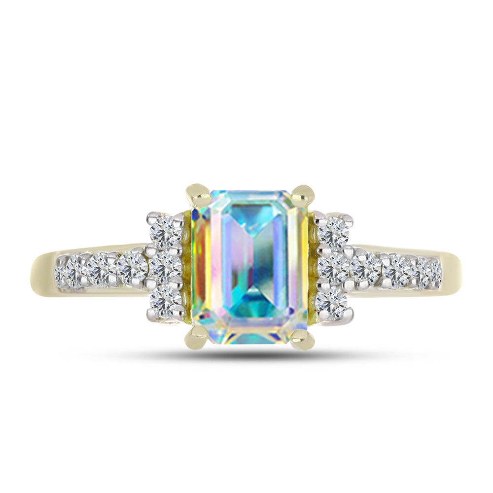 Anillo de Plata Bañada en Oro con Moisanita hielo y Topacio Blanco