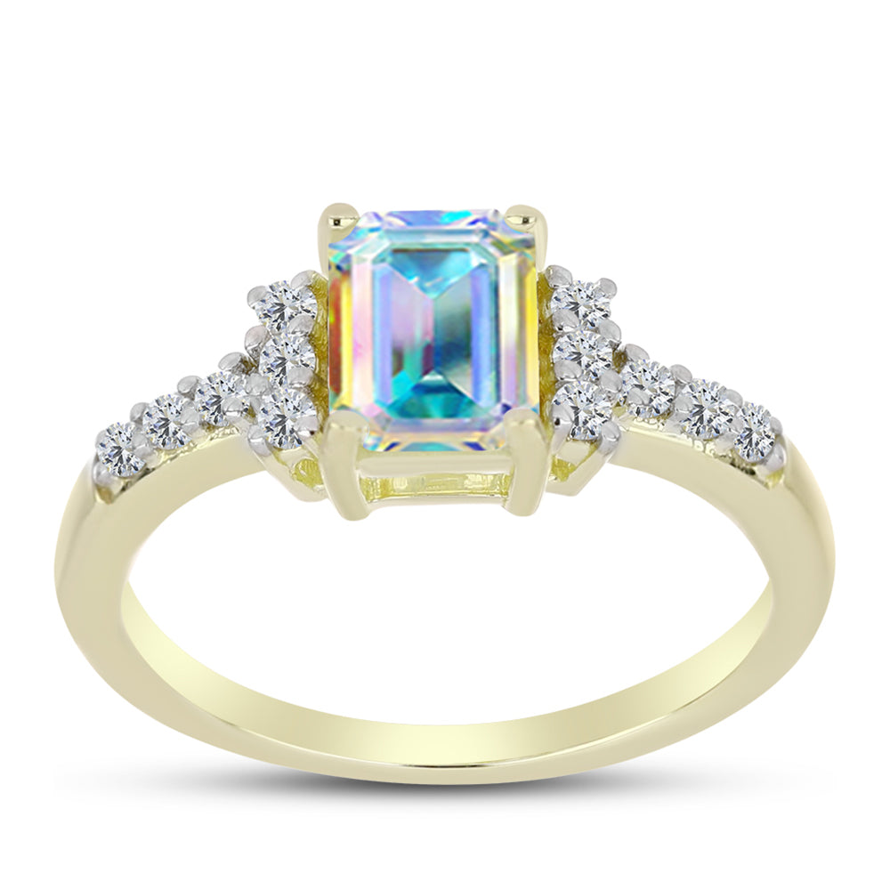 Anillo de Plata Bañada en Oro con Moisanita hielo y Topacio Blanco 3 