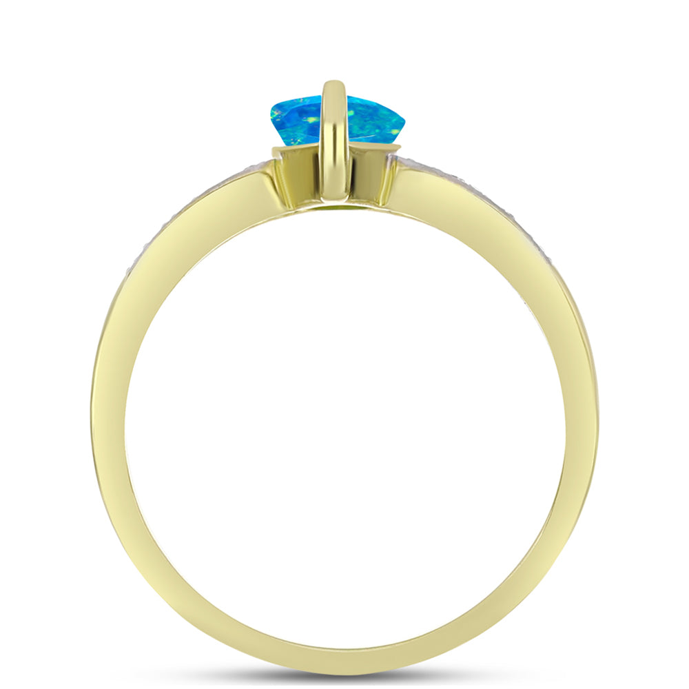 Anillo de Plata Bañada en Oro con Ópalo Azul Paraiba de Etiopía y Topacio Blanco 2 