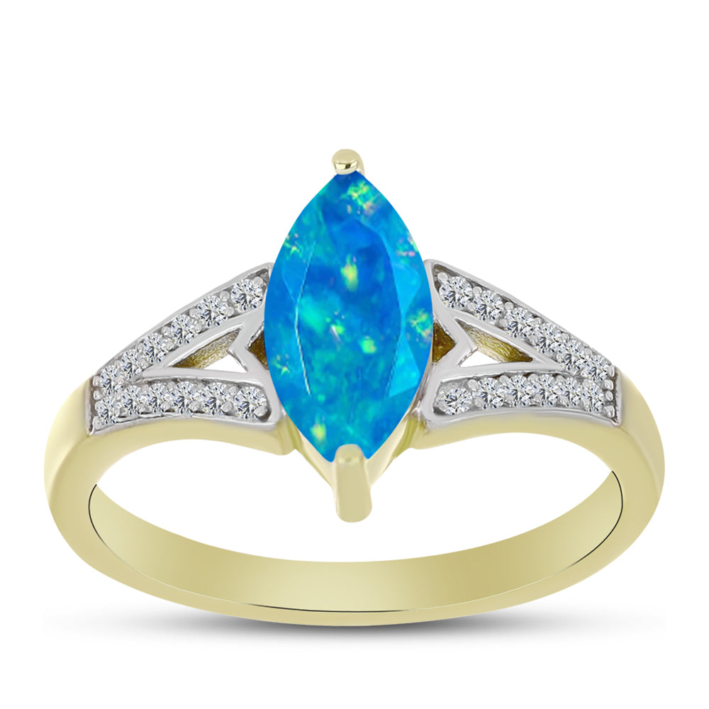 Anillo de Plata Bañada en Oro con Ópalo Azul Paraiba de Etiopía y Topacio Blanco