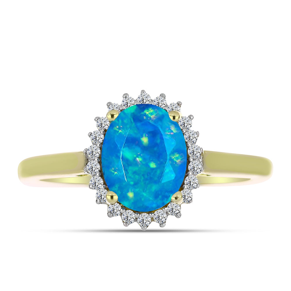 Anillo de Plata Bañada en Oro con Ópalo Azul Paraiba de Etiopía y Topacio Blanco 1 
