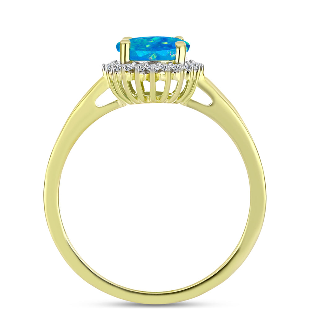 Anillo de Plata Bañada en Oro con Ópalo Azul Paraiba de Etiopía y Topacio Blanco 2 