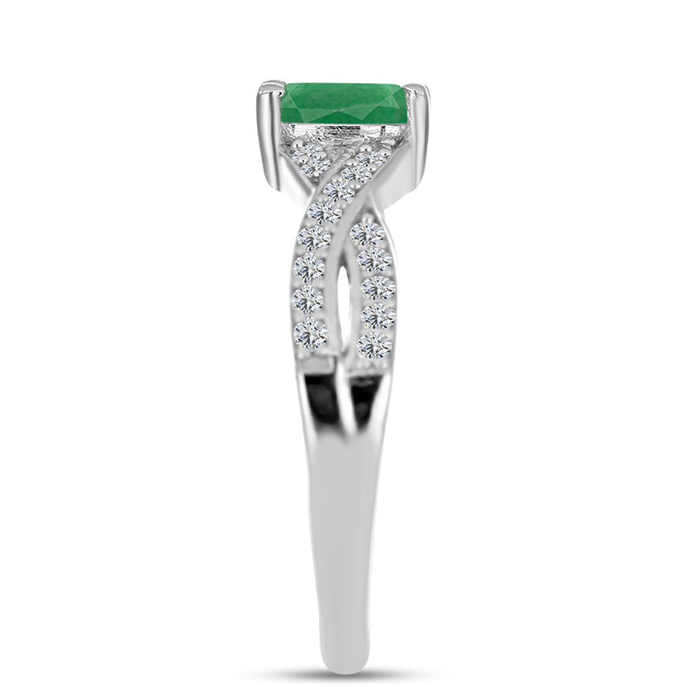 Anillo de Plata con Esmeralda de Brasil y Topacio Blanco 4 