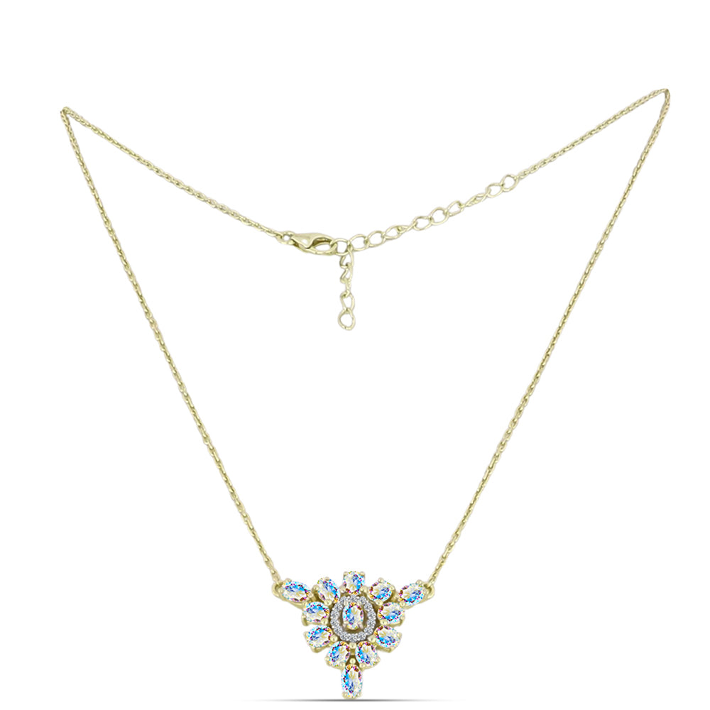 Collar de Plata Bañada en Oro con Moisanita hielo y Topacio Blanco 1 