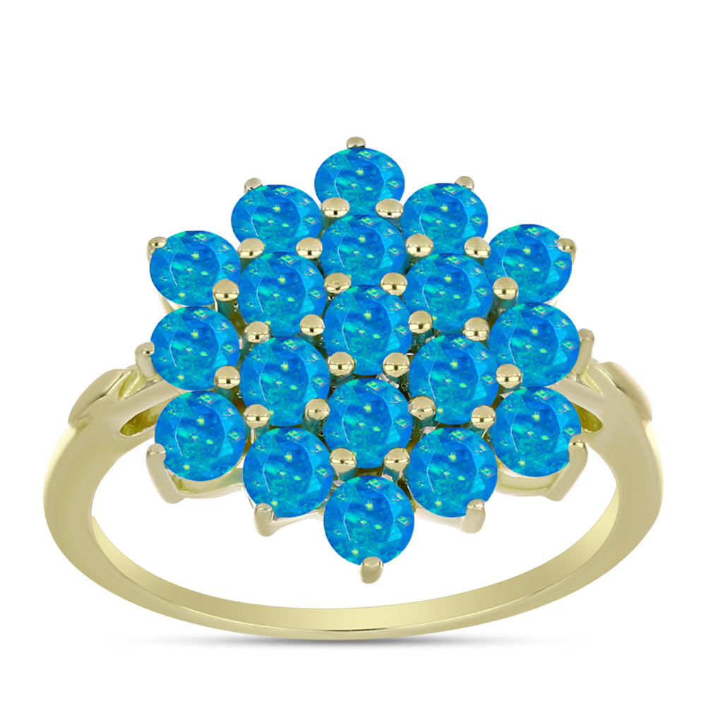 Anillo de Plata Bañada en Oro con Ópalo Azul Paraiba de Etiopía