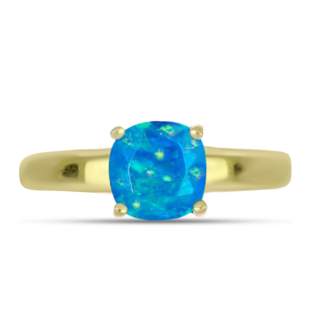 Anillo de Plata Bañada en Oro con Ópalo Azul Paraiba de Etiopía