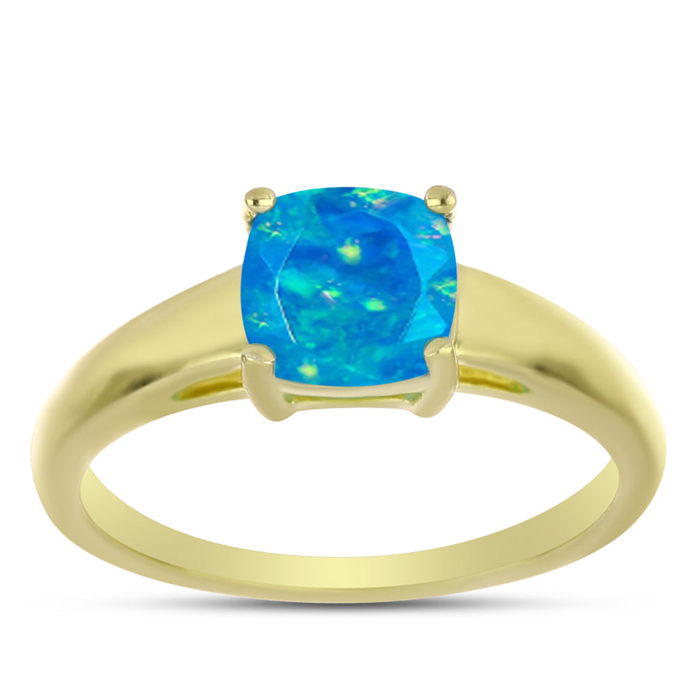 Anillo de Plata Bañada en Oro con Ópalo Azul Paraiba de Etiopía