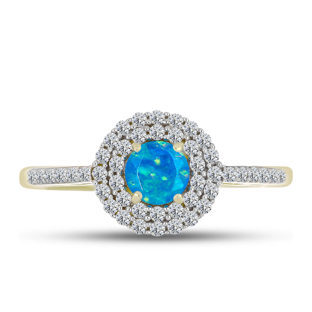 Anillo de Plata Bañada en Oro con Ópalo Azul Paraiba de Etiopía y Topacio Blanco 1 