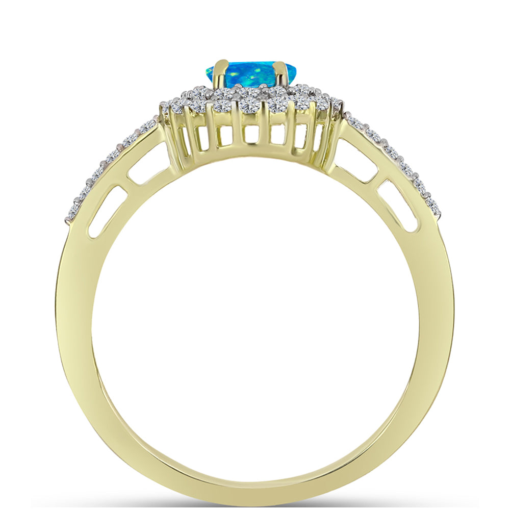 Anillo de Plata Bañada en Oro con Ópalo Azul Paraiba de Etiopía y Topacio Blanco 2 