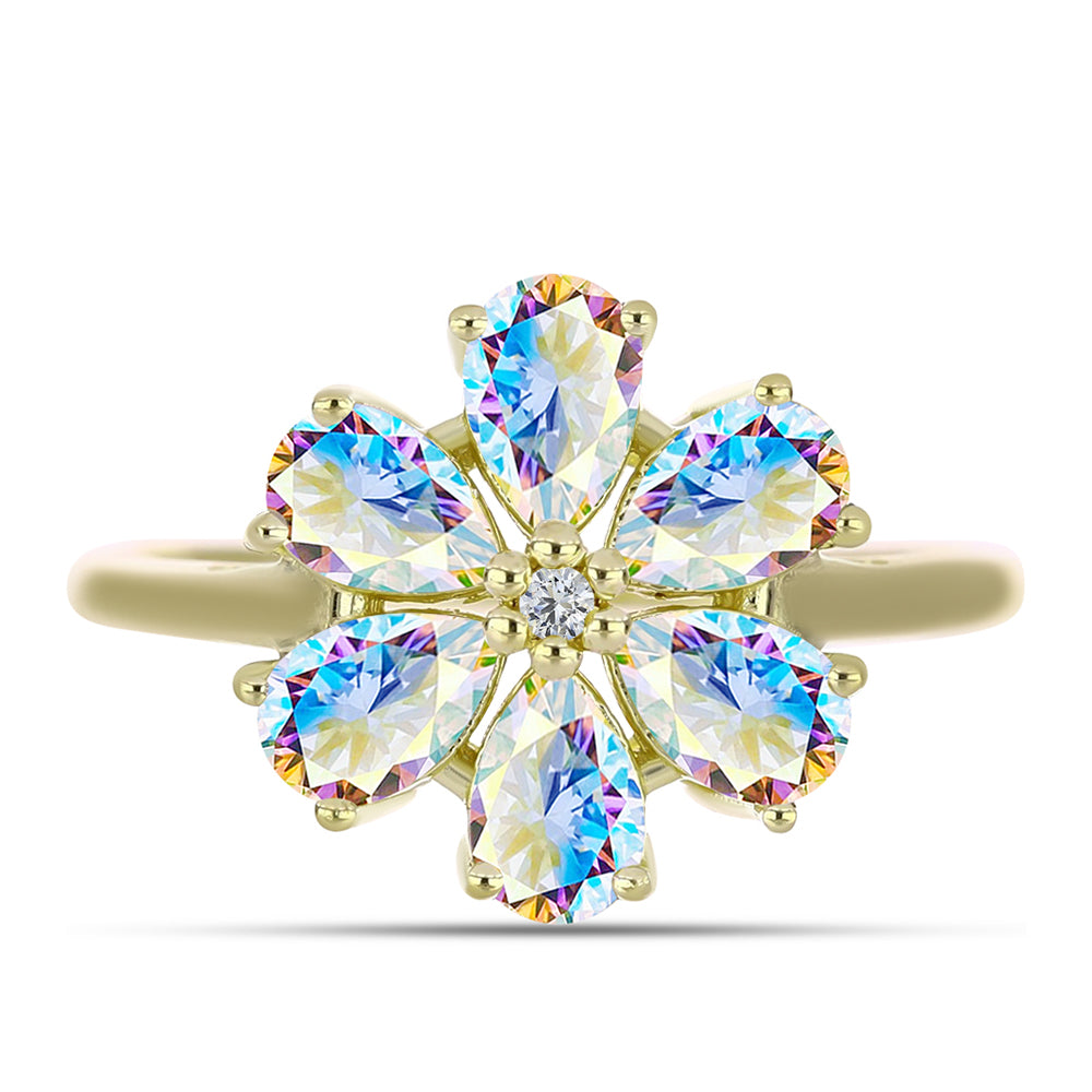 Anillo de Plata Bañada en Oro con Moisanita hielo y Topacio Blanco 1 