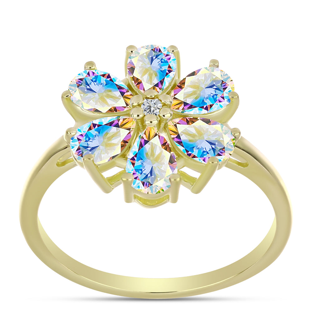 Anillo de Plata Bañada en Oro con Moisanita hielo y Topacio Blanco