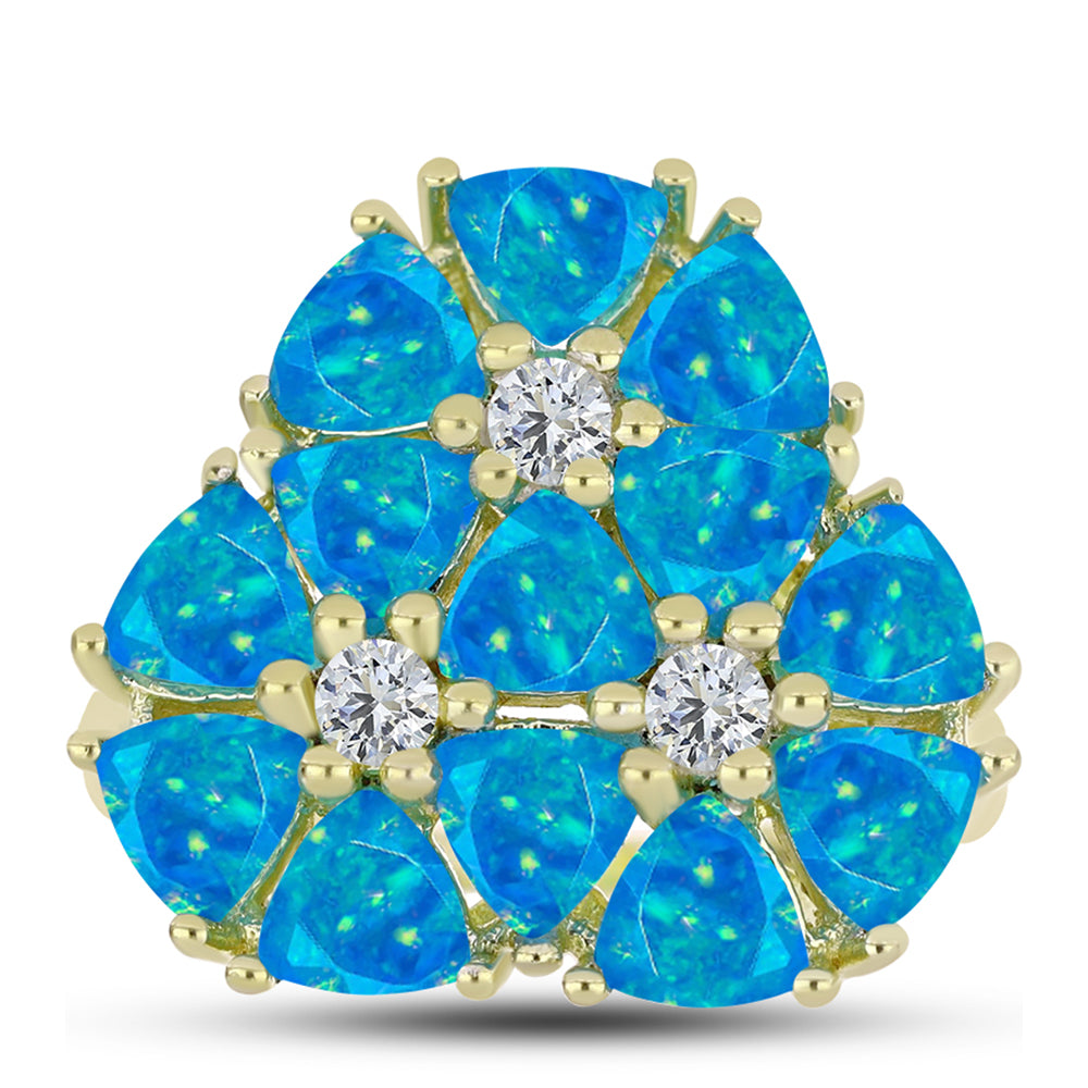 Anillo de Plata Bañada en Oro con Ópalo Azul Paraiba de Etiopía y Topacio Blanco 1 