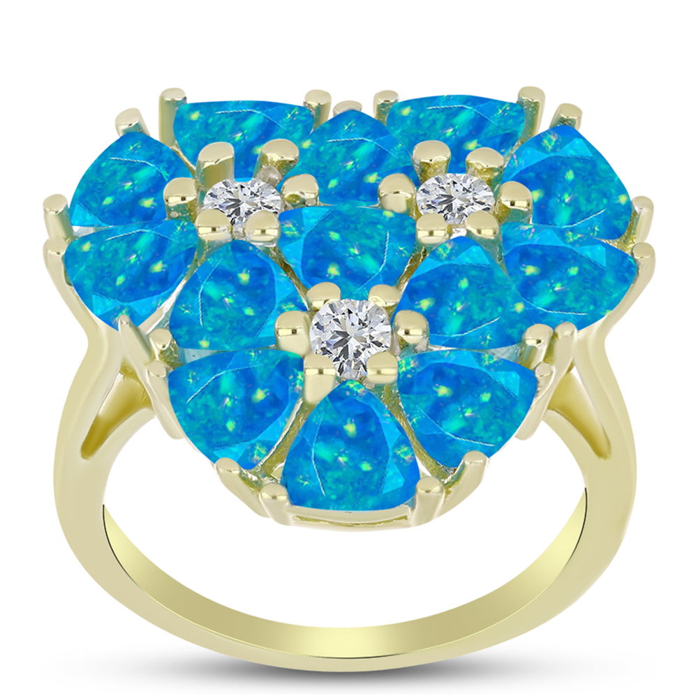 Anillo de Plata Bañada en Oro con Ópalo Azul Paraiba de Etiopía y Topacio Blanco 3 