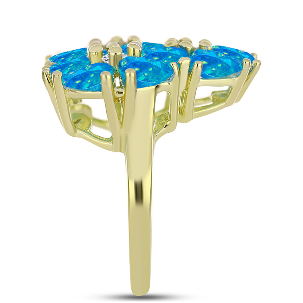 Anillo de Plata Bañada en Oro con Ópalo Azul Paraiba de Etiopía y Topacio Blanco 4 