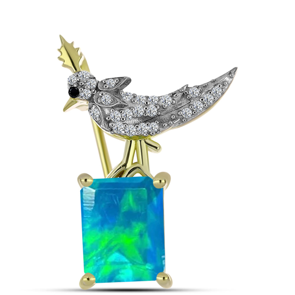 Broche de Plata Bañada en Oro con Ópalo Azul Paraiba de Etiopía y Espinela Negra