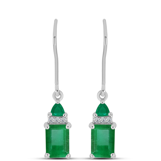 Pendientes de Plata con Esmeralda de Brasil y Topacio Blanco