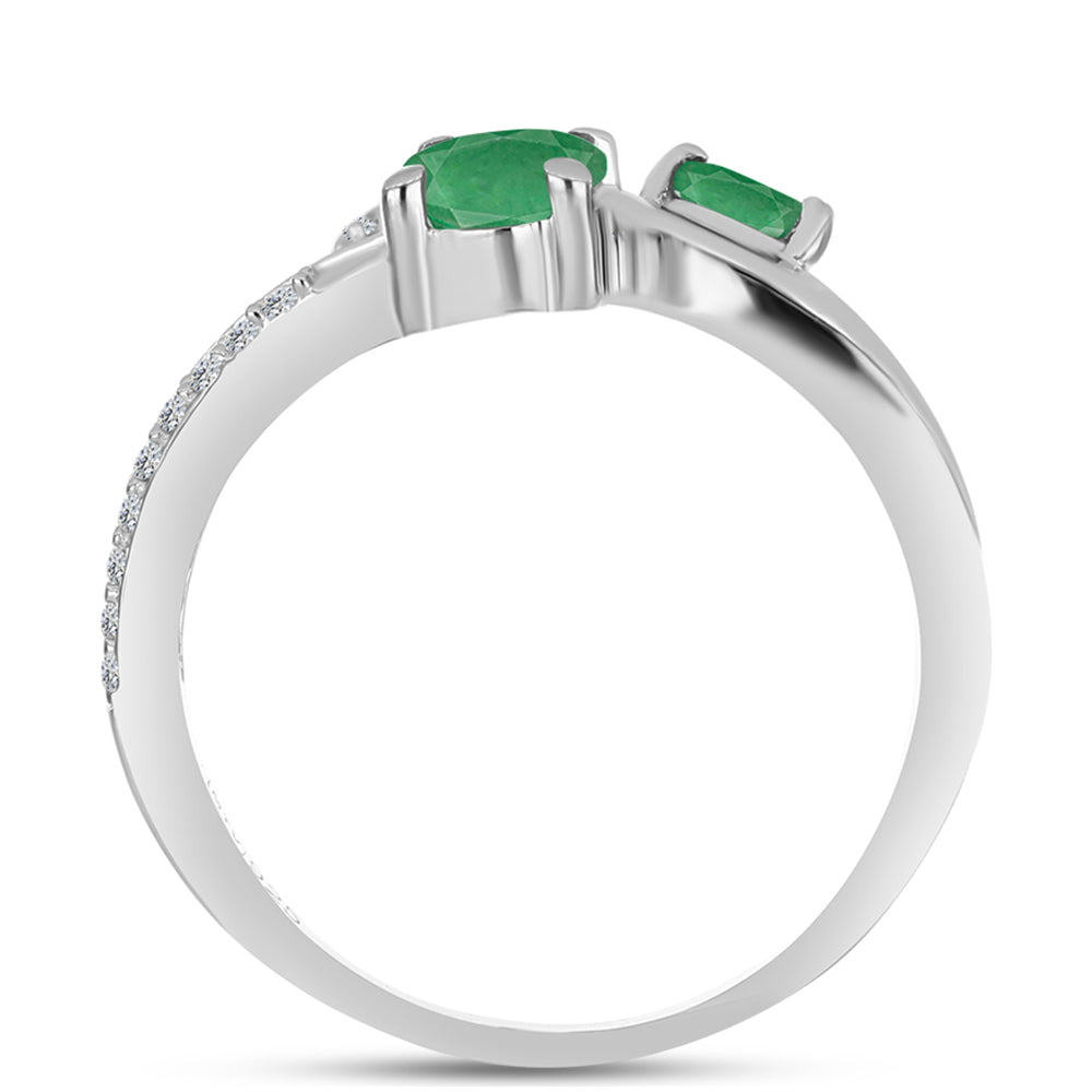 Anillo de Plata con Esmeralda de Brasil y Topacio Blanco