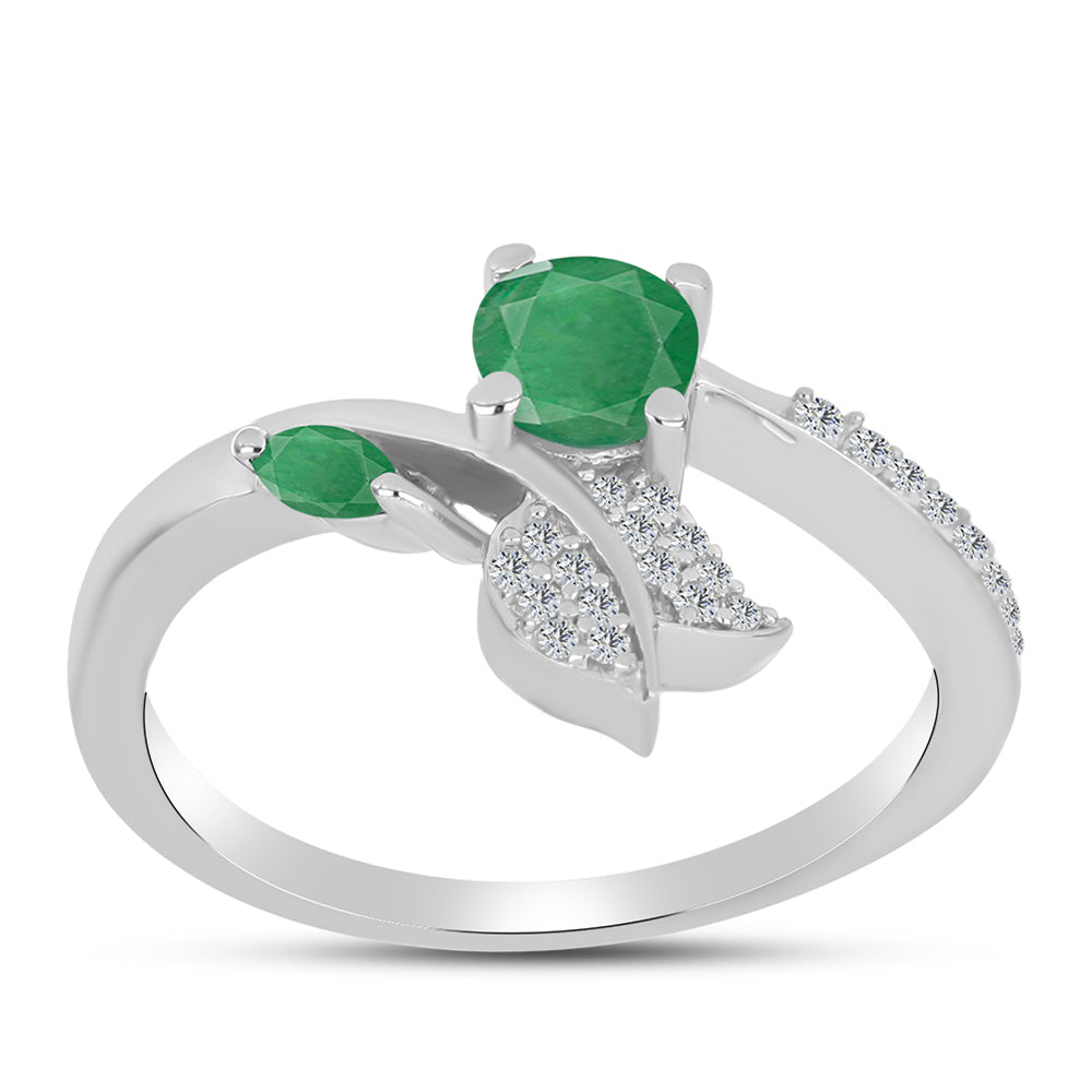 Anillo de Plata con Esmeralda de Brasil y Topacio Blanco