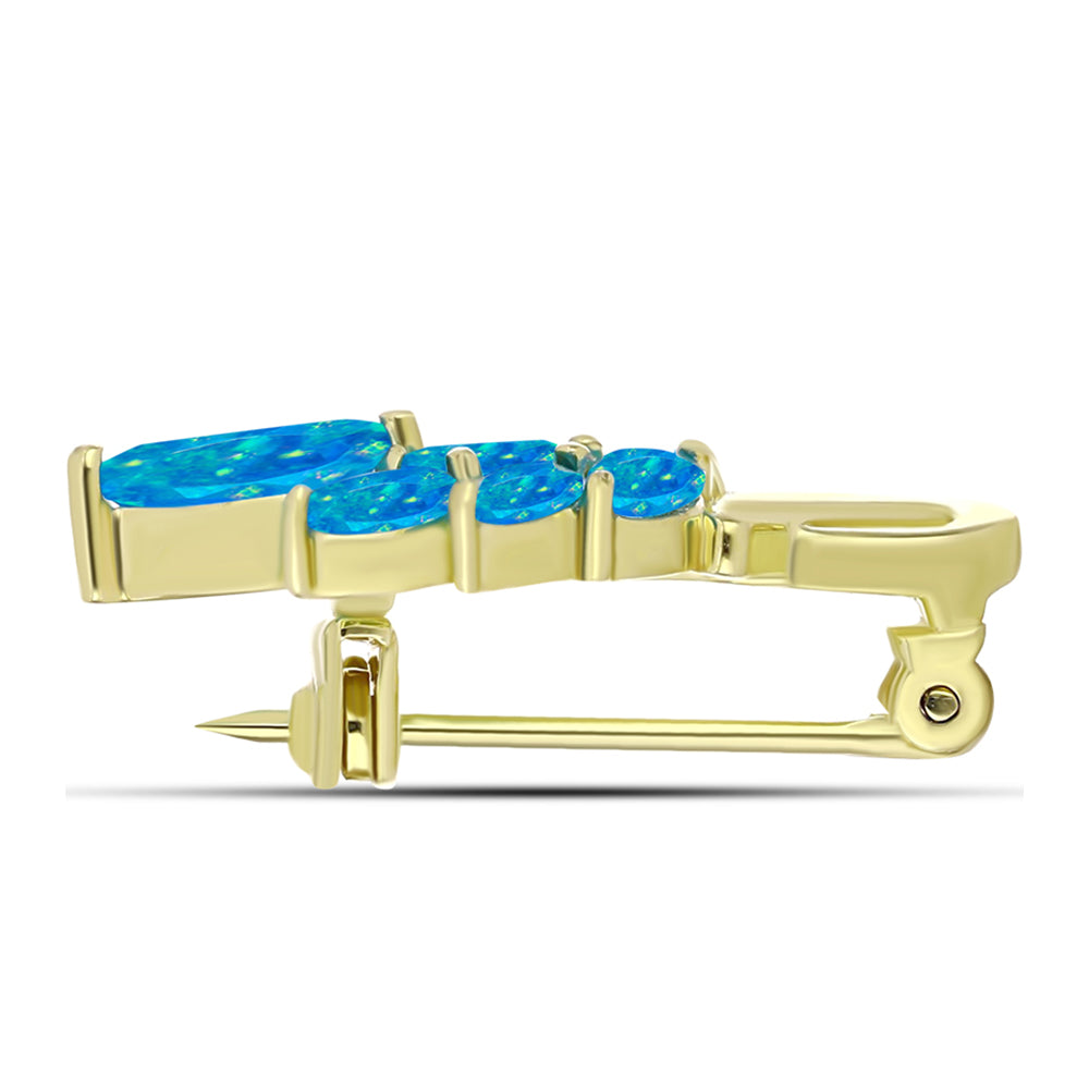 Broche de Plata Bañada en Oro con Ópalo Azul Paraiba de Etiopía 2 