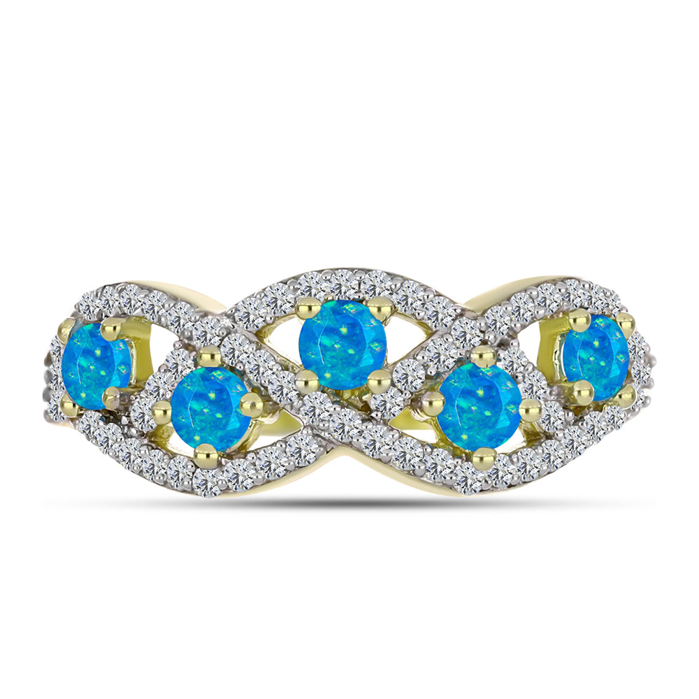 Anillo de Plata Bañada en Oro con Ópalo Azul Paraiba de Etiopía y Topacio Blanco 1 