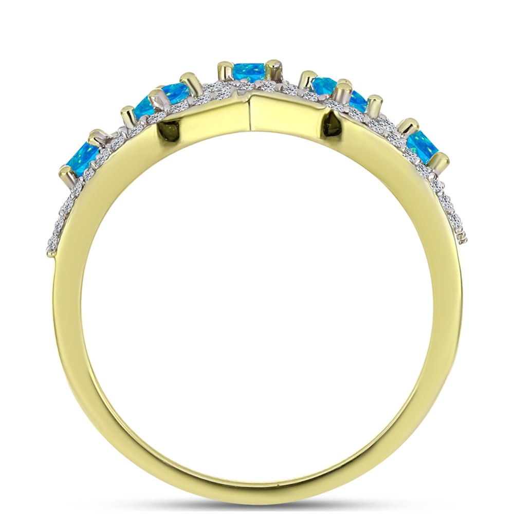 Anillo de Plata Bañada en Oro con Ópalo Azul Paraiba de Etiopía y Topacio Blanco