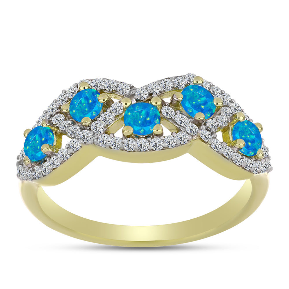 Anillo de Plata Bañada en Oro con Ópalo Azul Paraiba de Etiopía y Topacio Blanco