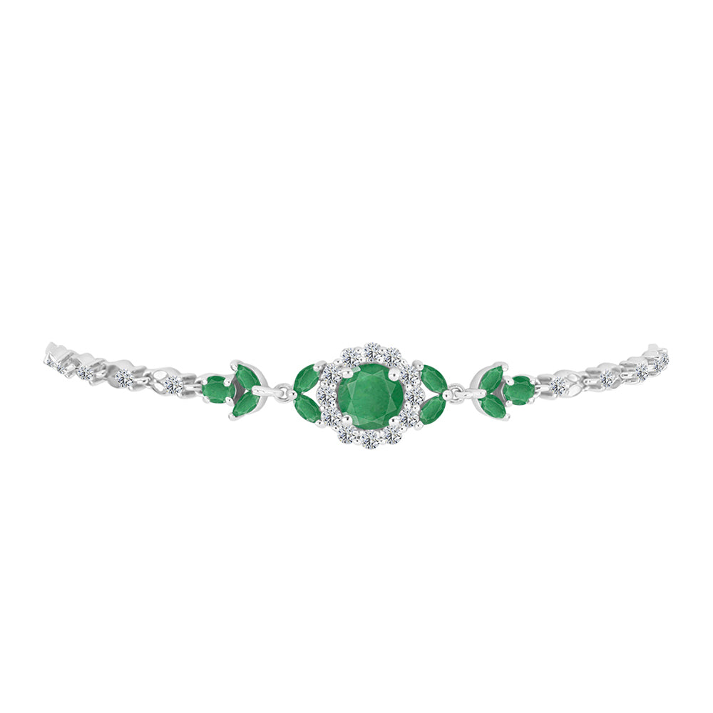 Pulsera de Plata con Esmeralda de Brasil y Topacio Blanco 2 