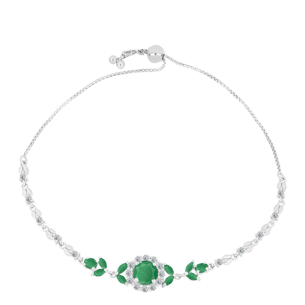 Pulsera de Plata con Esmeralda de Brasil y Topacio Blanco