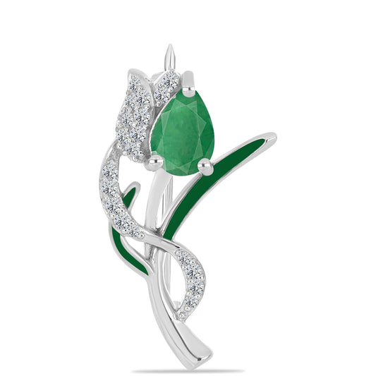 Broche de Plata con Esmeralda de Brasil y Topacio Blanco