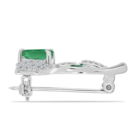 Broche de Plata con Esmeralda de Brasil y Topacio Blanco