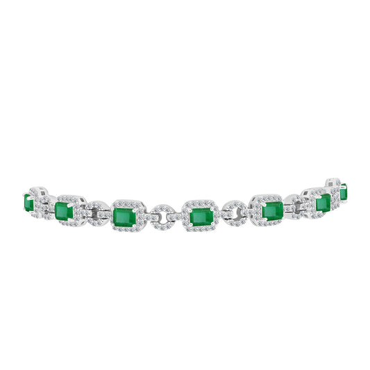 Pulsera de Plata con Esmeralda de Brasil y Topacio Blanco