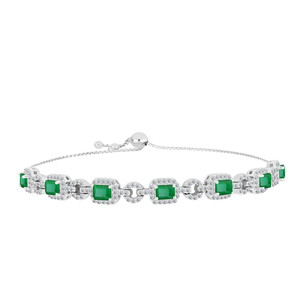 Pulsera de Plata con Esmeralda de Brasil y Topacio Blanco