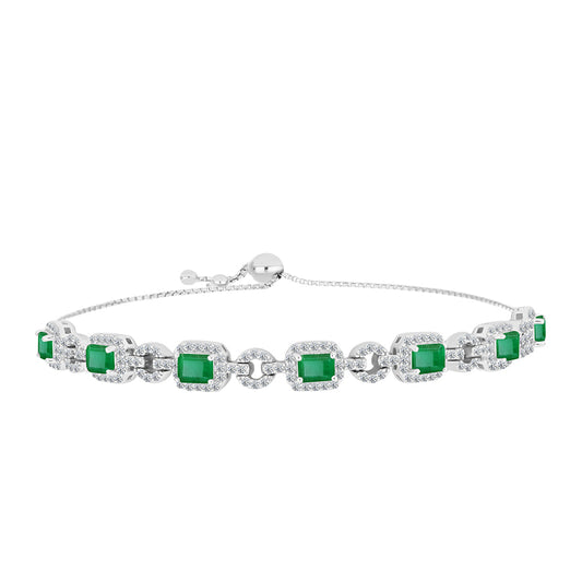 Pulsera de Plata con Esmeralda de Brasil y Topacio Blanco
