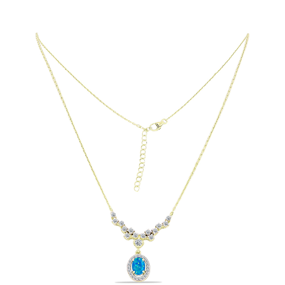 Collar de Plata Bañada en Oro con Ópalo Azul Paraiba de Etiopía y Topacio Blanco 1 