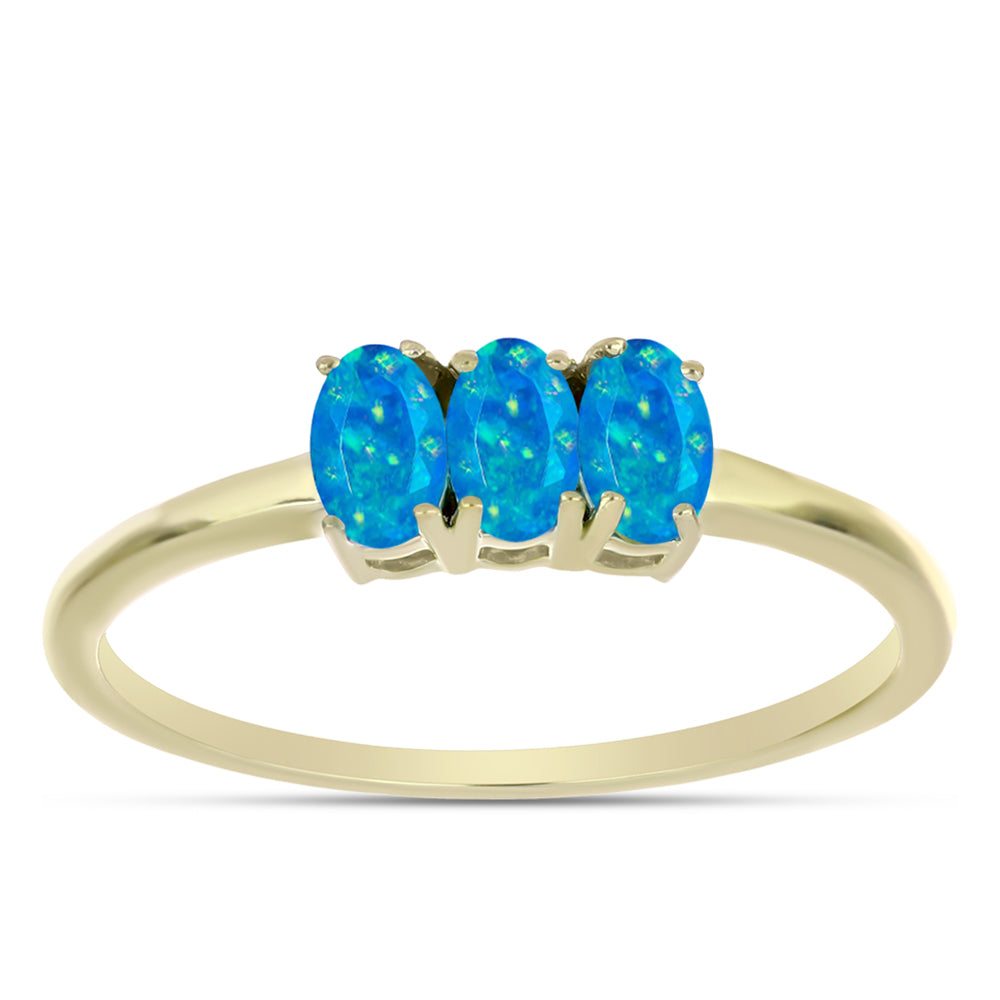 Anillo de Plata Bañada en Oro con Ópalo Azul Paraiba de Etiopía 3 